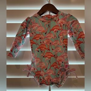 Ruffle Butts 6-12 month Flamingo Swimsuit. Like New.